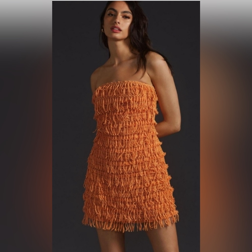 Anthropologie Let Me Be Fringed Strapless Dress